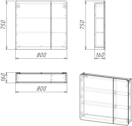 Зеркальный шкаф в ванну Grossman ТАЛИС-80 см бетон пайн